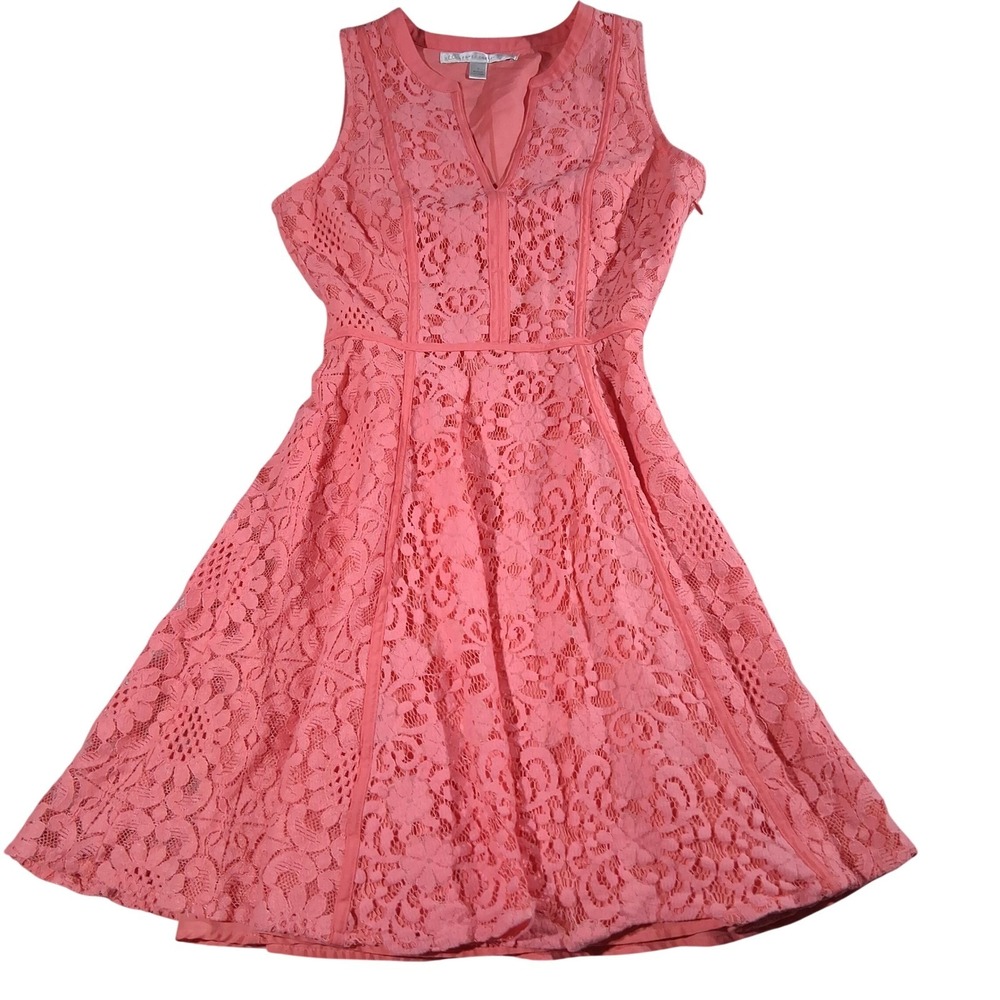 LC Lauren Conrad Coral Pink Floral Lace Sleeveless Fit Flare Dress Womens Size 2